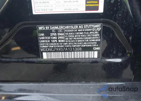 2007 Mercedes-Benz S 65 Amg from USA, damaged, VIN WDDNG79X07A121308